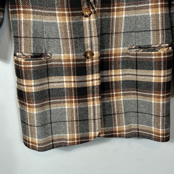 White Stag Brown Gray Plaid Double Button Wool Blazer  size vintage 8 - Picture 12 of 17